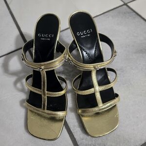 Gucci horsebit metallic gold leather sandals
